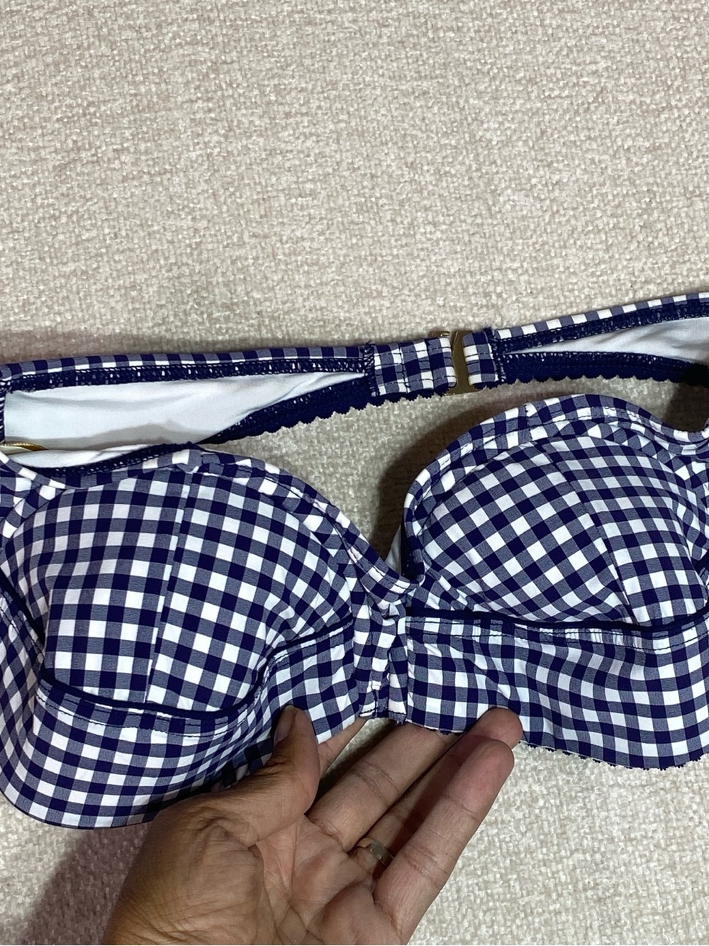 Kate Spade Gingham Underwire Bikini Top Women M Navy Blue Swim